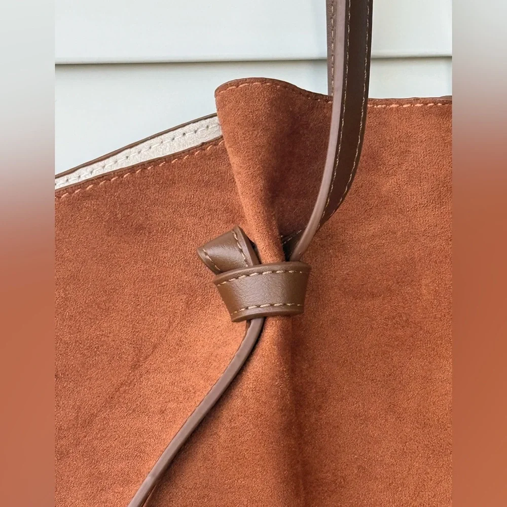 LARGE Tote Bag - CHOCOLATE Faux SUEDE Shoulder Bag Everyday Basic - Picture 5 of 8